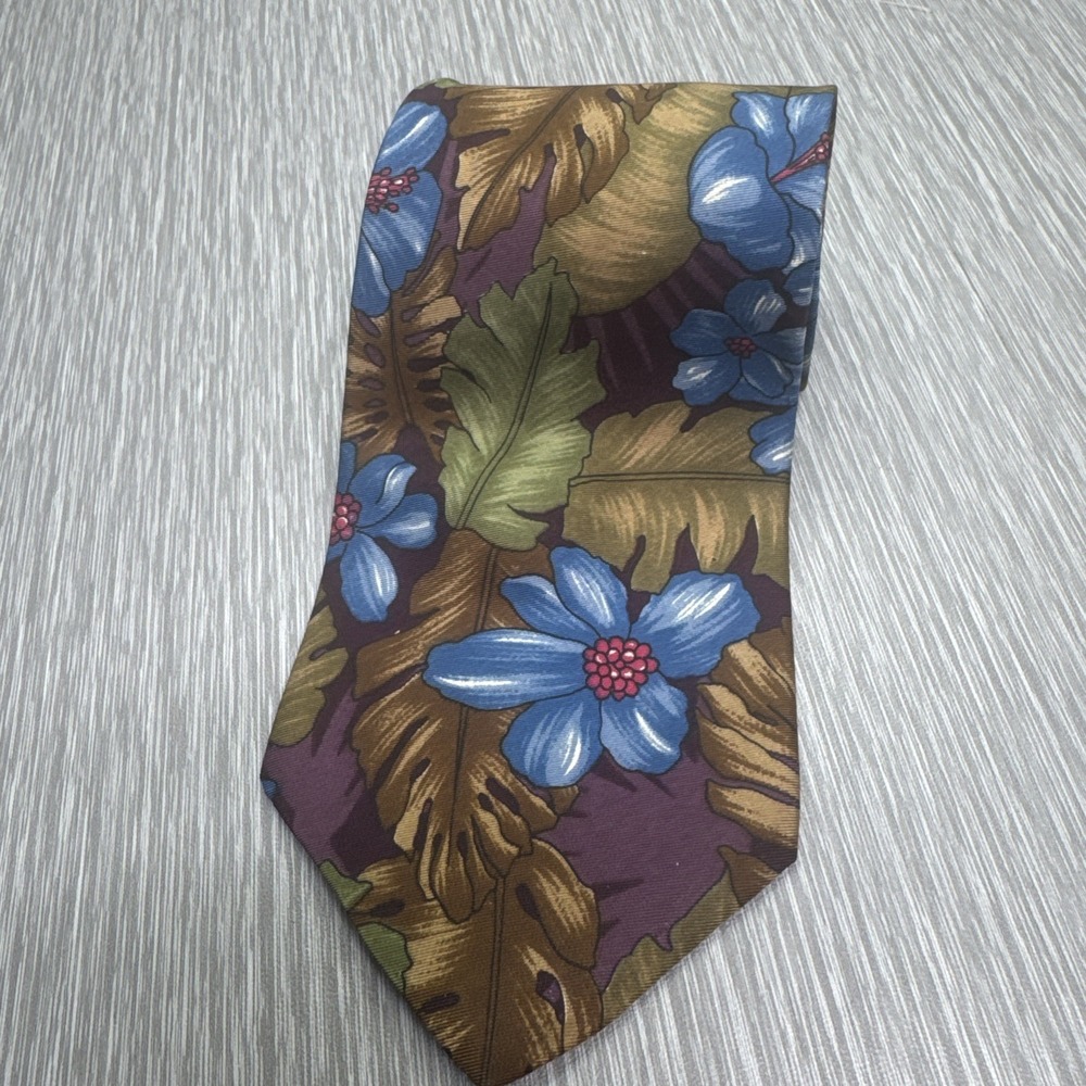 Christian Dior Silk Floral Tie Tropical Resort Botanical Print Wedding Men's